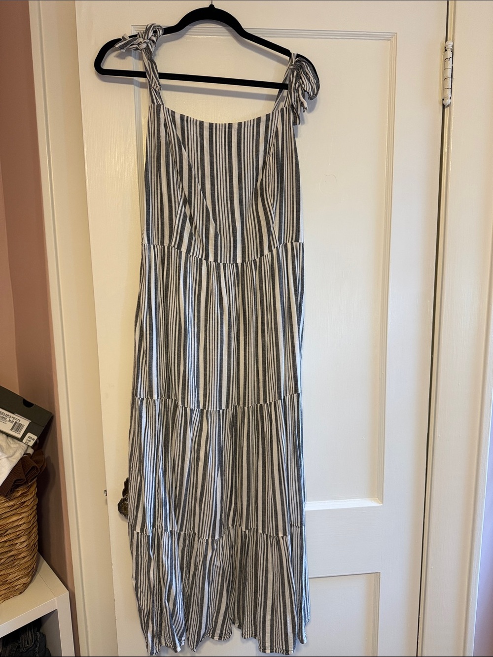 Old Navy Black and White Striped Maxi Dress with Tie Straps
